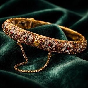 Elegant Gold and Red Floral Bracelet